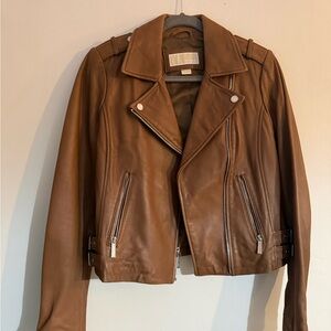 Michael Kors Tan Leather Jacket with Silver Accents